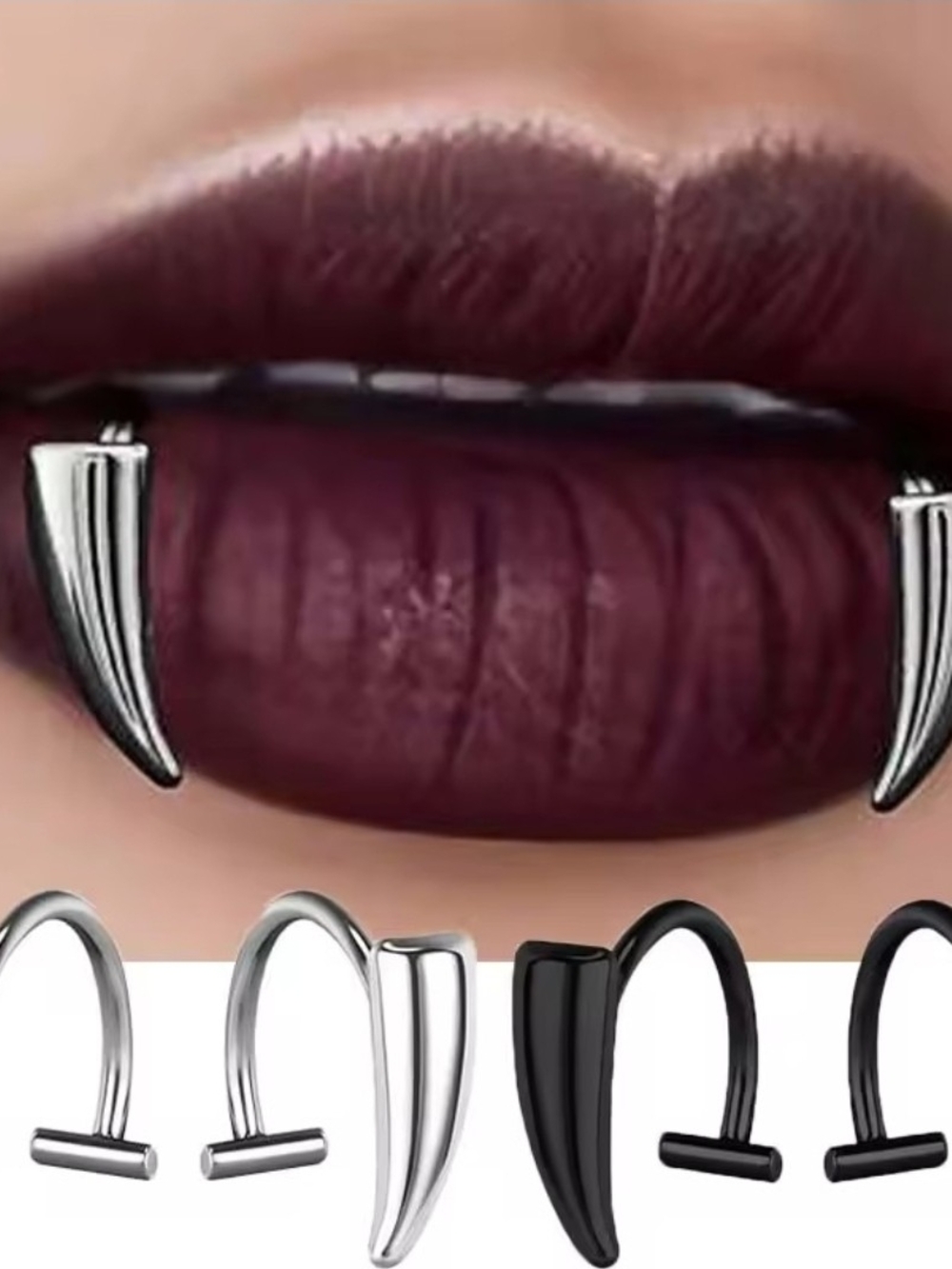 Black Vampire Fang Lip Ring - Women Accessories